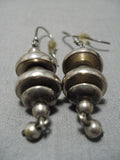 Striking Vintage Native American Navajo Sterling Silver Heavy Bead Earrings Old-Nativo Arts