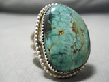 Amazing Vintage Native American Navajo Green Spiderweb Turquoise Sterling Silver Ring-Nativo Arts
