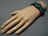 Stunning Vintage Native American Navajo Royston Turquoise Sterling Silver Flower Bracelet Old-Nativo Arts