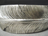 Huge Hand Carved Feather Genius Native American Navajo Sterling Silver Bracelet-Nativo Arts