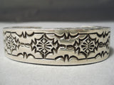 Thick Heavy Sturdy Navajo Stamp Genius Sterling Silver Native American Bracelet-Nativo Arts