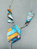 One Of The Most Intricate Santo Domingo Turquoise Inlay Sterling Silver Necklace-Nativo Arts