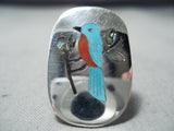 Native American Extreme Detail Zuni Edaaki Bluejay Turquoise Sterling Silver Ring-Nativo Arts