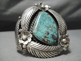 One Of The Best Vintage Native American Navajo Royston Turquoise Sterling Silver Leaf Bracelet-Nativo Arts