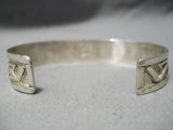 Detailed Vintage Native American Navajo Coral Sterling Silver Geometric Bracelet Old-Nativo Arts