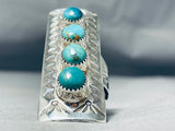 Fascinating Native American Navajo Signed 4 Turquoise Sterling Silver Huge Ring-Nativo Arts