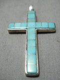 Native American Unique Vintage Santo Domingo Turquoise Sterling Silver Cross Pendant-Nativo Arts