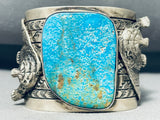 181 Grams Powerful Bear Native American Navajo Turquoise Sterling Silver Bracelet Cuff-Nativo Arts