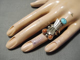 Unique! Museum Vintage Native American Navajo Blue Turquoise Coral Sterling Silver Ring Old-Nativo Arts