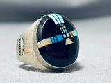 Huge Nightsky Turquoise Native American Navajo Sterling Silver Sun Ring-Nativo Arts