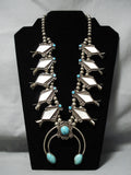 Pretty Vintage Native American Navajo Turquoise Pearl Sterling Silver Squash Blossom Necklace-Nativo Arts
