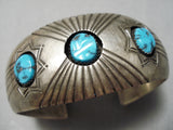 Rare Vintage Native American Navajo Bursting Concho Turquoise Sterling Silver Bracelet Old-Nativo Arts