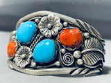 Signed Chunky Coral Vintage Native American Navajo Sterling Silver Bracelet-Nativo Arts