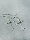 Precious Native American Navajo Sleeping Beauty Turquoise Sterling Silver Cross Earrings-Nativo Arts