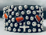 One Of The Best Ever Native American Navajo Coral Cross Sterling Silver Bracelet-Nativo Arts