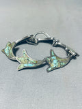 Beautiful Vintage Southwest Sterling Silver Green Turquoise Inlay Bracelet-Nativo Arts