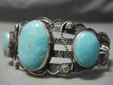 Early Vintage Native American Navajo Domed Turquoise Swirl Sterling Silver Bracelet Old-Nativo Arts