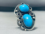 Native American Older Huge Vintage Navajo Blue Gem Turquoise Sterling Silver Ring Old-Nativo Arts