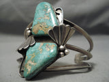 Towering Huge Vintage Native American Navajo Carico Lake Turquoise Sterling Silver Bracelet Old-Nativo Arts