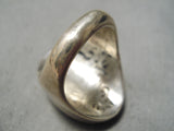One Of The Best Vintage Native American Navajo Lapis Inlay Sterling Silver Heavy Ring-Nativo Arts
