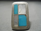 Striking Vintage Native American Navajo Sky Blue Turquoise Sterling Silver Ring-Nativo Arts