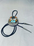 Massive Hand Carved Black Bear Vintage Native American Navajo Turquoise Sterling Silver Bolo Tie-Nativo Arts