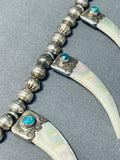 Powerful Vintage Native American Navajo Pearl Sterling Silver Turquoise Necklace-Nativo Arts