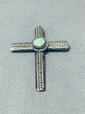 Tremendous Vintage Native American Navajo Royston Turquoise Sterling Silver Cross Pendant-Nativo Arts