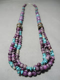 Beautiful Vintage Native American Navajo Singer Purple Stone Gold Sterling Silver Necklace-Nativo Arts