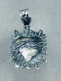Sacred Heart Native American Navajo Sterling Silver Handcarved Heart On Fire Pendant-Nativo Arts
