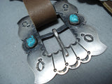 Detailed Vintage Native American Navajo Turquoise Sam Sterling Silver Concho Belt Old-Nativo Arts