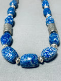 Stunning Native American Navajo Chunky Tubule Lapis Sterling Silver Necklace-Nativo Arts