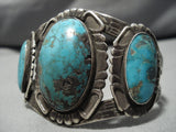 Incredible Vintage Native American Navajo Domed Blue Gem Turquoise Sterling Silver Bracelet Old-Nativo Arts
