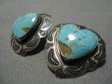 Wonderful Rare Vintage Native American Navajo #8 Turquoise Sterling Silver Earrings Old-Nativo Arts