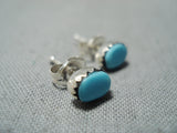 Small And Petite Vintage Native American Navajo Turquoise Sterling Silver Earrings-Nativo Arts