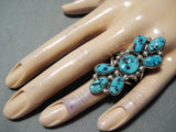 Towering Vintage Native American Navajo Sleeping Beauty Turquoise Sterling Silver Ring-Nativo Arts