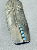 Detailed Vintage Native American Navajo Long Detailed Turquoise Sterling Silver Pendant-Nativo Arts