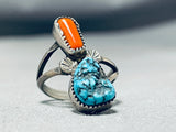 Beautiful Vintage Native American Navajo Morenci Turquoise Coral Sterling Silver Ring-Nativo Arts