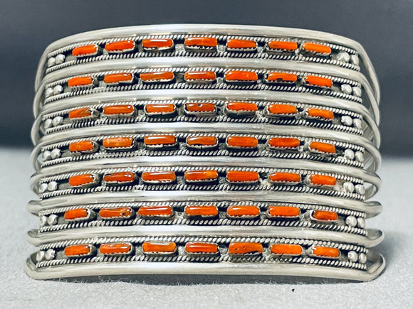 Phenomenal Vintage Native American Zuni Coral Sterling Silver Bracelet-Nativo Arts