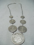 Immense Navajo Native American Sterling Silver Coin Necklace-Nativo Arts