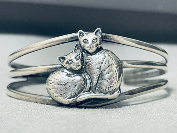 Incredible Cats Vintage Southwestern Sterling Silver Bracelet Cuff-Nativo Arts