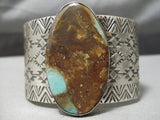 Huge Native American Navajo Royston Turquoise Sterling Silver Stamped Bracelet Cuff-Nativo Arts