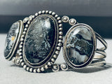 One Of The Best Vintage Native American Navajo Black Petrified Wood Sterling Silver Bracelet-Nativo Arts