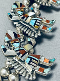 Native American Rare Vintage Navajo Inlay Turquoise Sterling Silver Squash Blossom Necklace-Nativo Arts