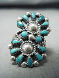 Exquisite Signed Vintage Native American Zuni Blue Gem Turquoise Sterling Silver Ring-Nativo Arts