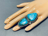 Huge Native American Navajo Double Turquoise Sturdy Sterling Silver Ring-Nativo Arts