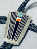 Important Vintage Native American Navajo Turquoise Sterling Silver Maze Bolo Tie-Nativo Arts