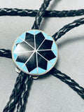 Fascinating Native American Zuni Inlay Blue Gem Turquoise Black Onyx Sterling Silver Bolo-Nativo Arts