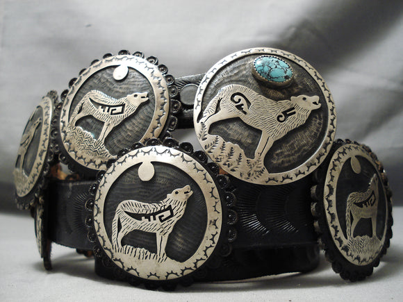 Very Important Vintage Native American Hopi John Honie Turquoise Sterling Silver Concho Belt Old-Nativo Arts
