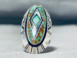 One Of The Best Vintage Native American Navajo Green Turquoise Opal Sterling Silver Ring-Nativo Arts